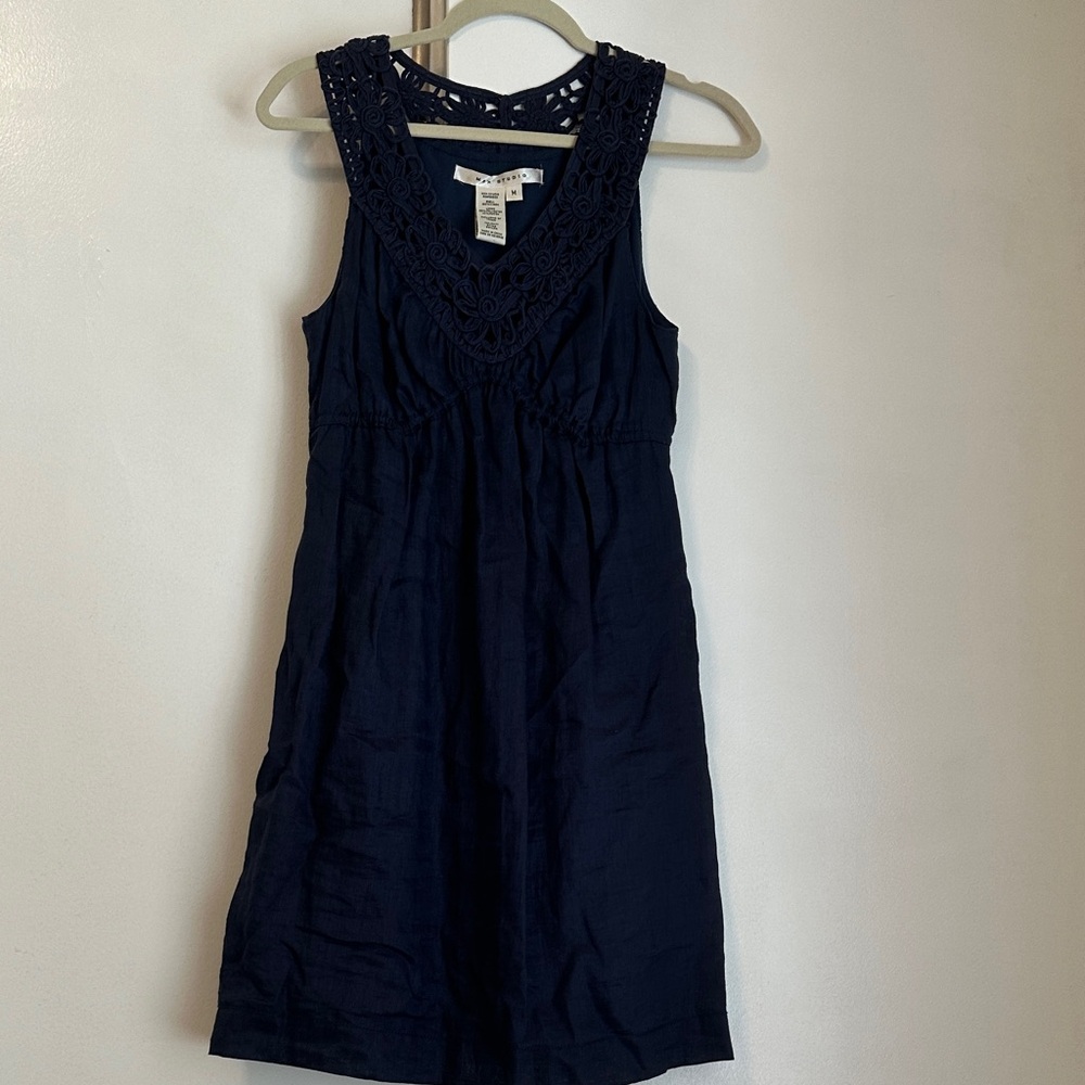Max Studio Navy Crochet-Trim Tank linen Dress